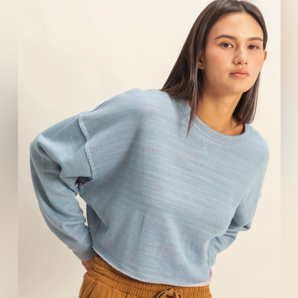 NEW Double Zero Blue Cropped Sweatshirt Oversized Crewneck Lounge Top Small